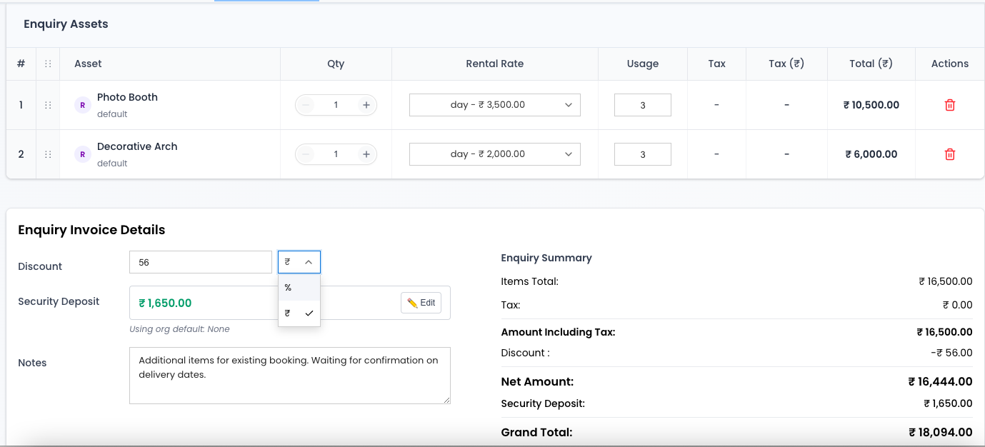 Enquiry Invoice Details
