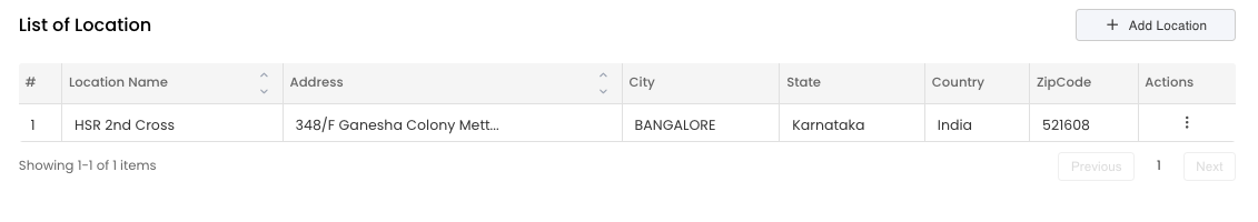 Location Management List View