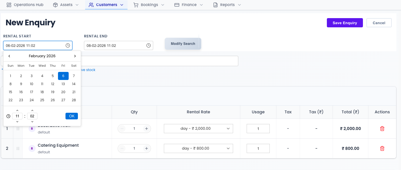 Rental Dates Selection