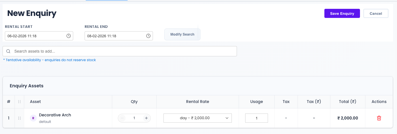 Adding Assets to Enquiry