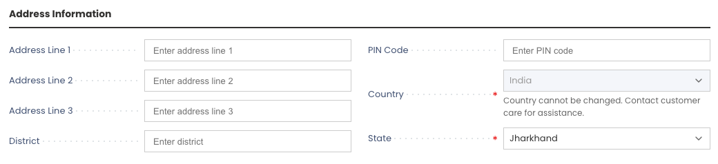 Organization Address Information Settings