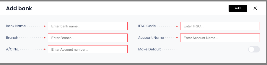 Add bank account form