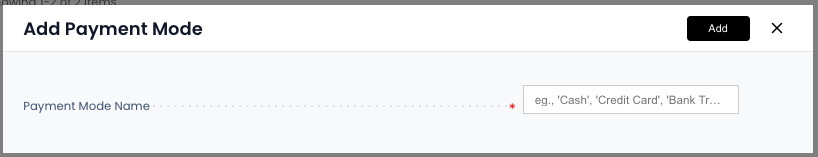 Add payment mode form