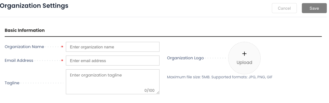 Organization Basic Information Settings